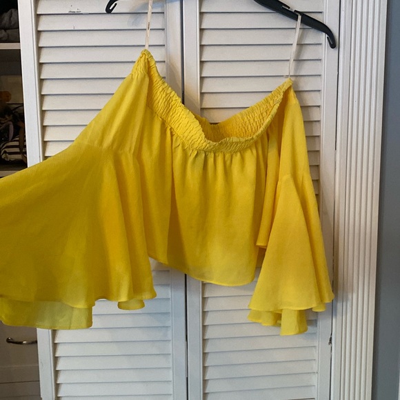 Yellow Off Shoulder Cropped Top - Picture 1 of 2